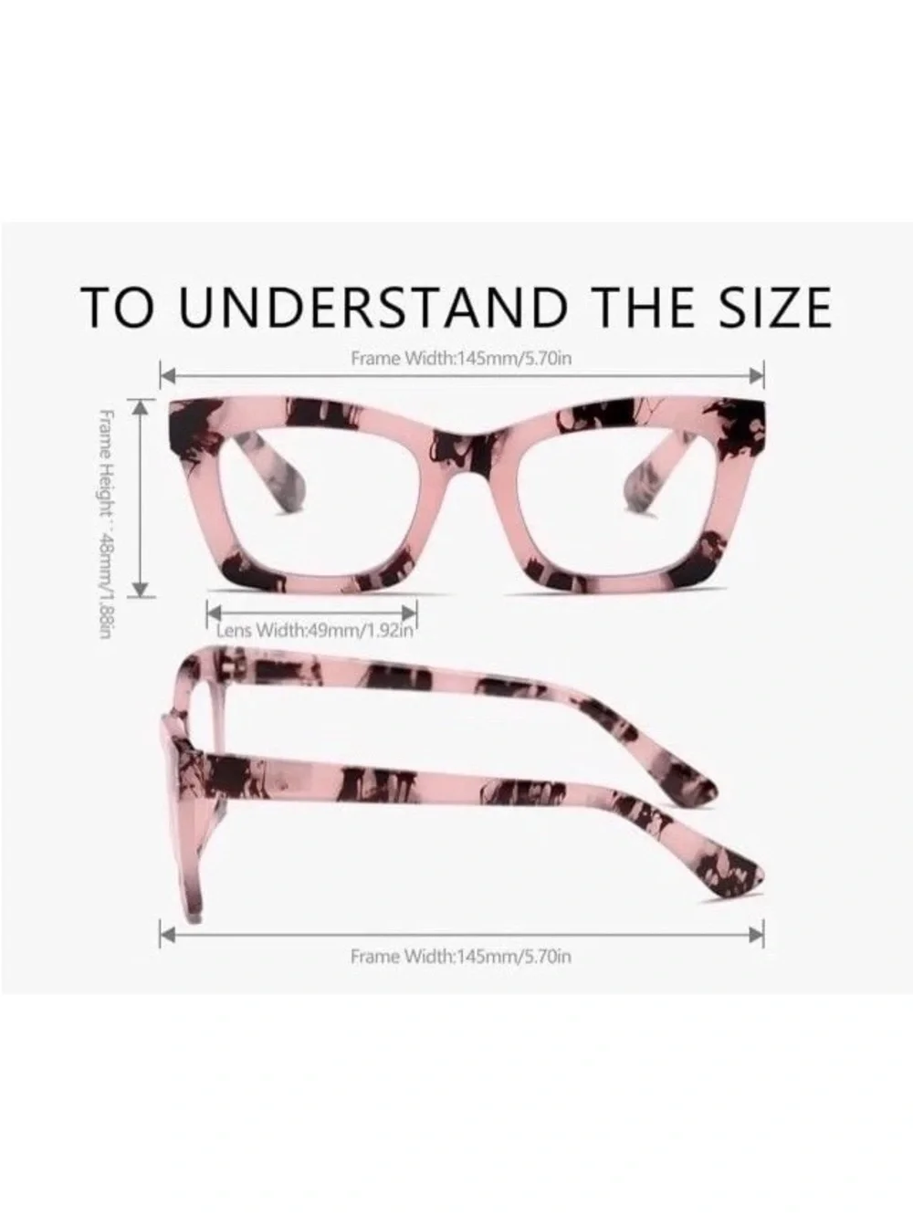 2 Pr. Oversized Pink Paint & Clear 2.25 Women Reading Glasses Square Readers New